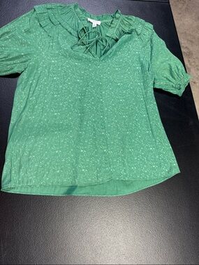 Current Air Green Floral Tie-Front Ruffled Blouse